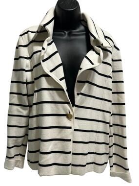 Cache 100% Cotton - Black x White Striped Knit Blazer Size 12